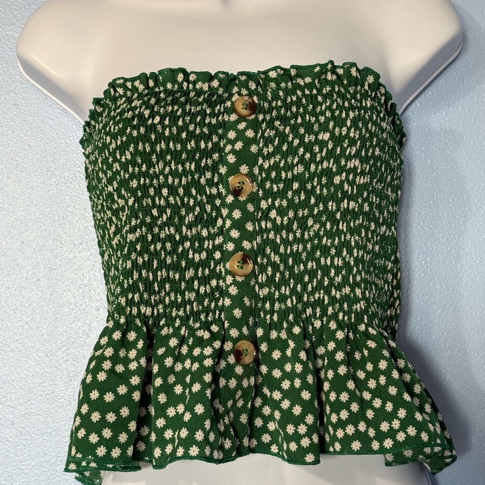 Green Ruffle Tube Top | Floral Y2K Cute